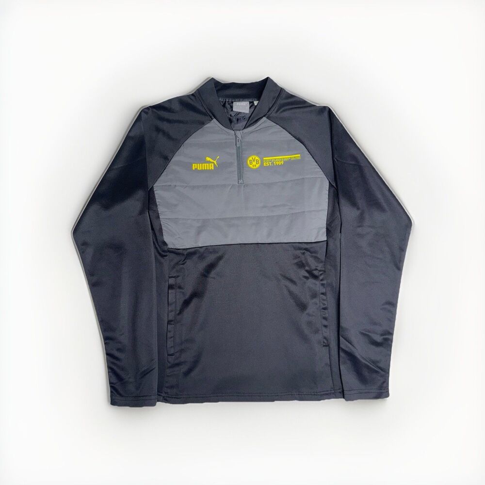 Puma BVB Borussia Dortmund 1/4 Zip Training Top Jacket Black Gray Adult Small